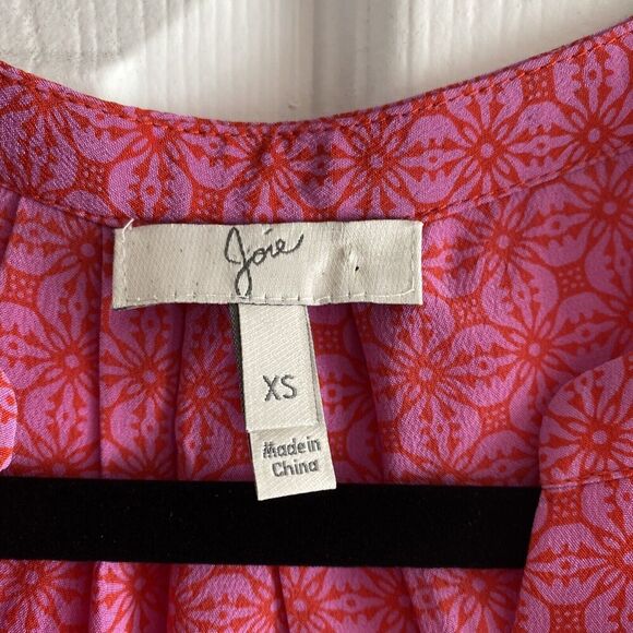 JOIE Women's Silk Pink Sleeveless Gemoetric Blouse Spring Top Feminine Tunic - Picture 3 of 8